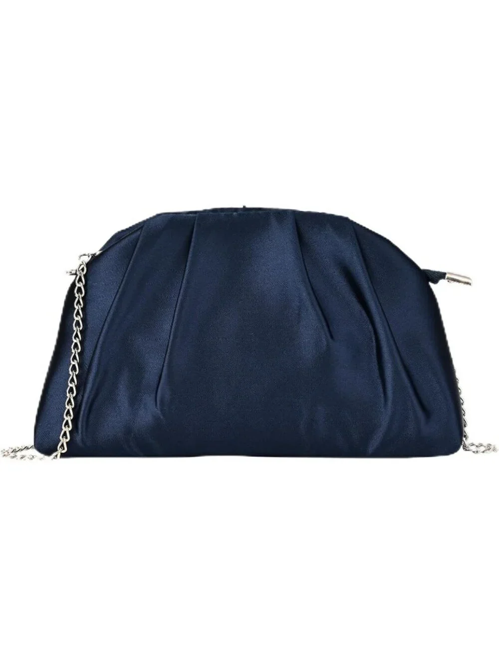 Women's Navy Blue Pleated Satin Clutch Purse Formal Evening Wedding Bag